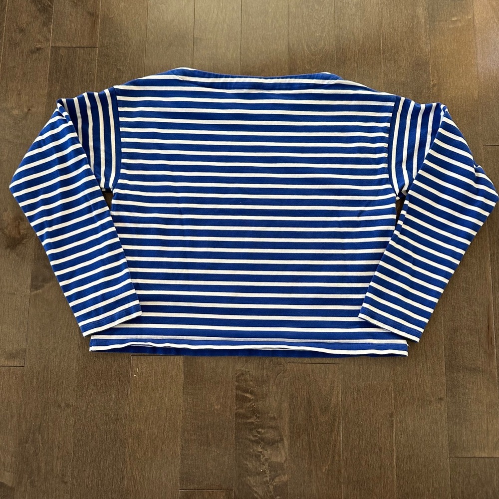 Lauren Ralph Lauren Blue Striped Boat Neck Preppy Nautical Boxy Black Label S - Picture 7 of 7